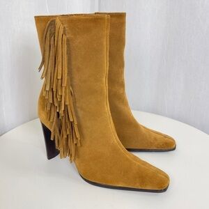 PREDICTIONS Leather Fringe Boots